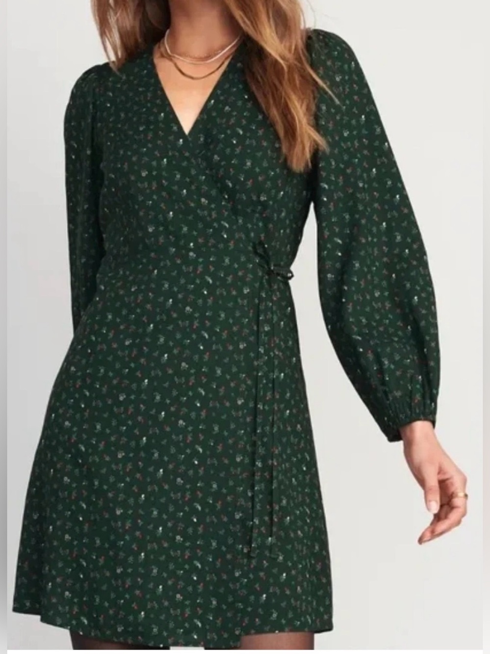 Old Navy Dark Green Floral Wrap Mini Dress Sz XL/Tall